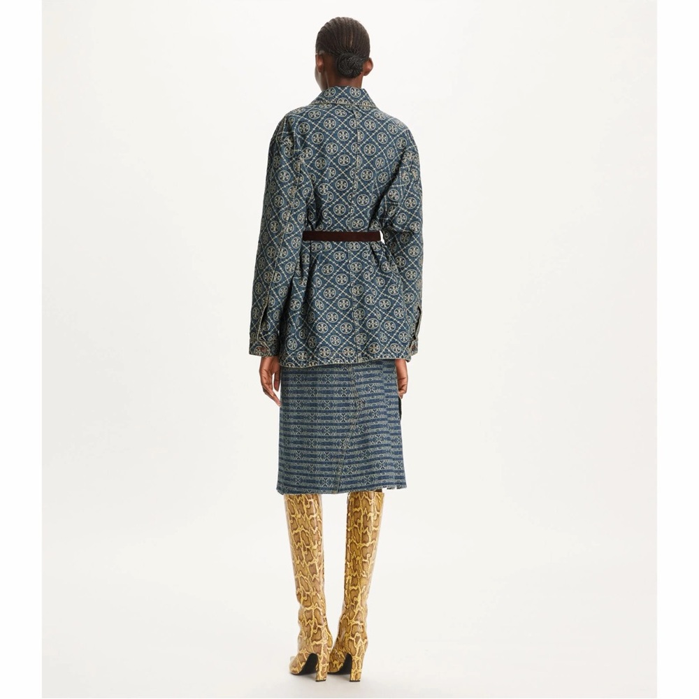 Tory Burch Deconstructed Denim Midi Skirt in Sublime Jacquard & Vintage Wash NWT - Picture 6 of 13